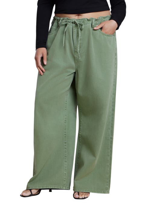 Drawstring Waist Lightweight Wide Leg Jean
