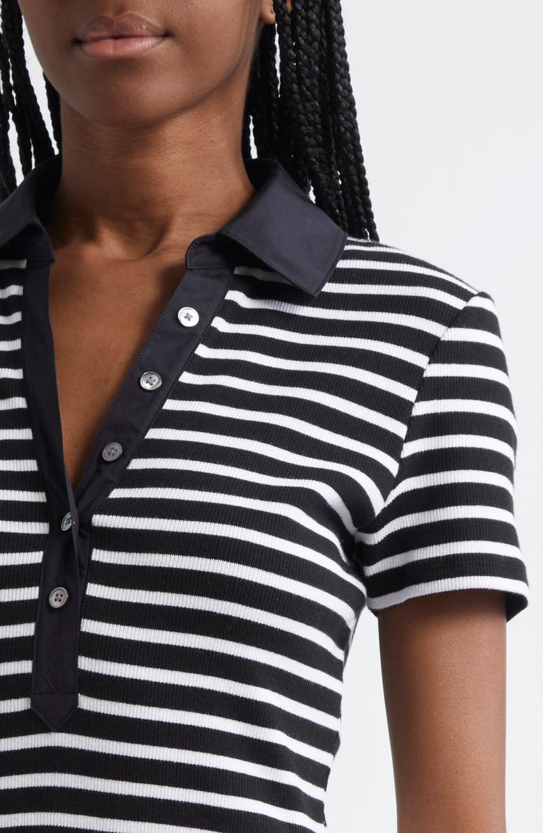 Veronica Beard Kearney Stripe Stretch Cotton Polo, Alternate, color, White Black