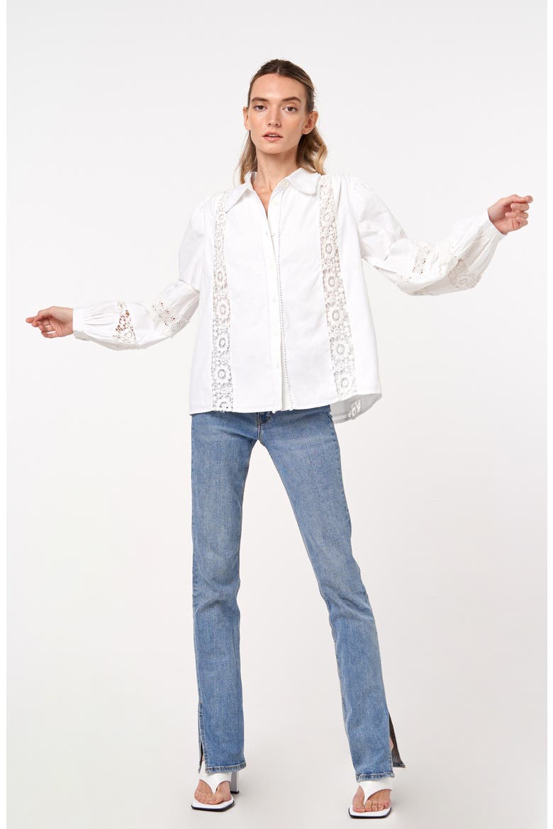 Mollie Lace Trim Shirt, Alternate, color, WHITE