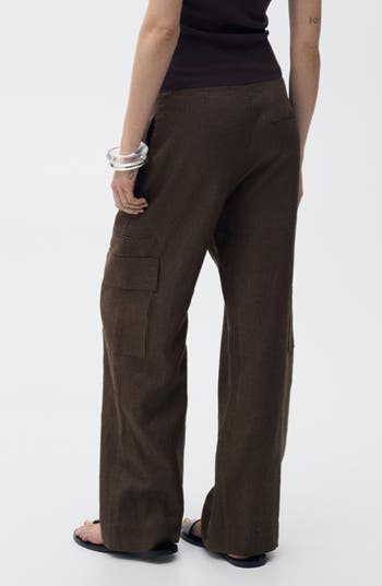 Mango Linen Cargo Pants In Brown