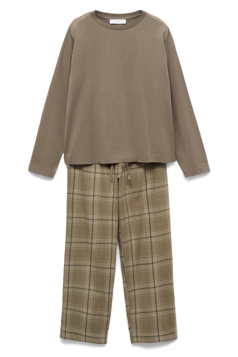 Check Cotton Flannel Pajamas, Main, color, OLIVE GREEN