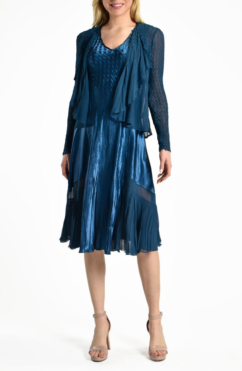 Komarov Chiffon & Charmeuse Cocktail Dress with Jacket, Main, color, 