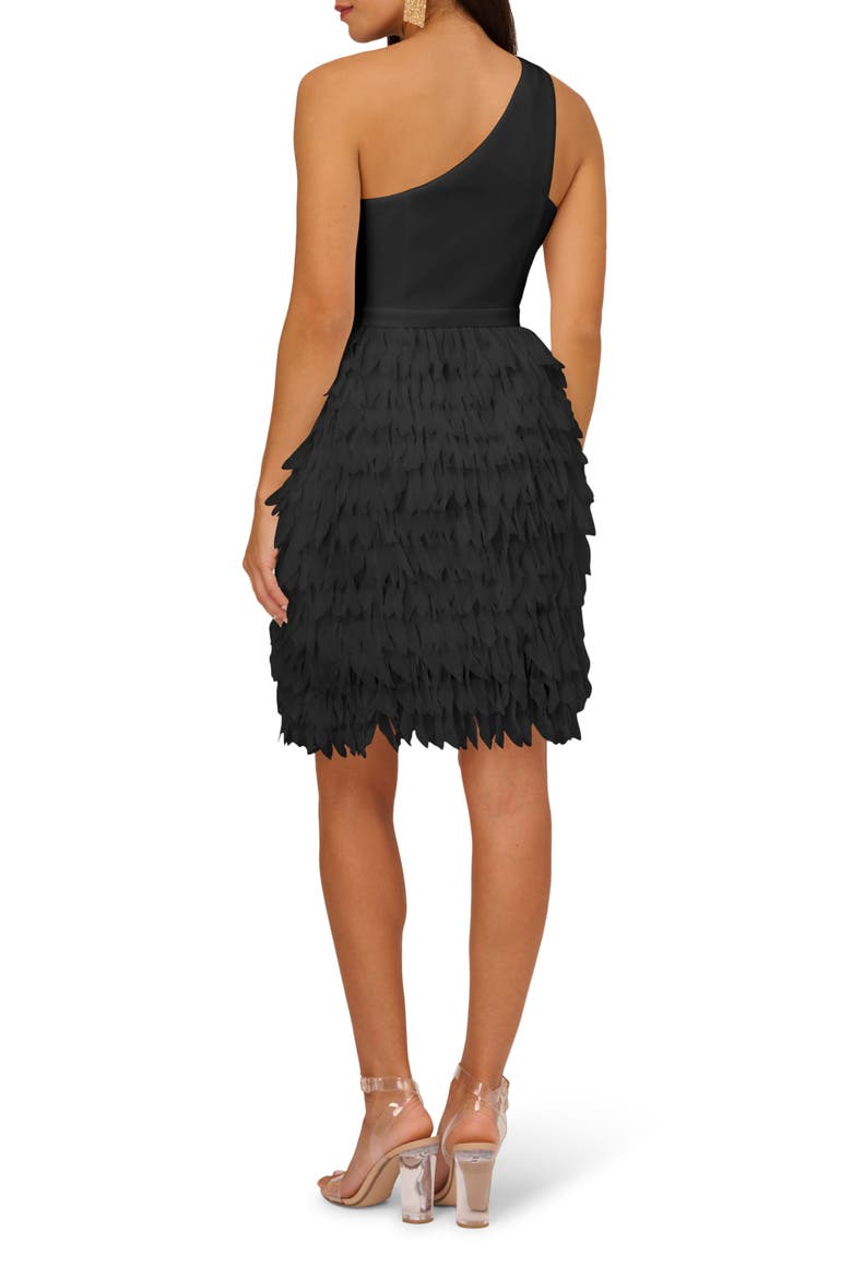 Asymmetric Chiffon & Crepe Knit Cocktail Dress, Alternate, color, BLACK