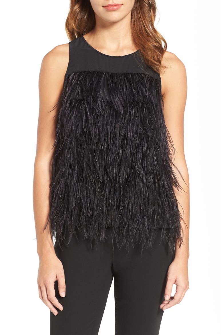 Genuine Ostrich Feather Tank, Main, color, BLACK