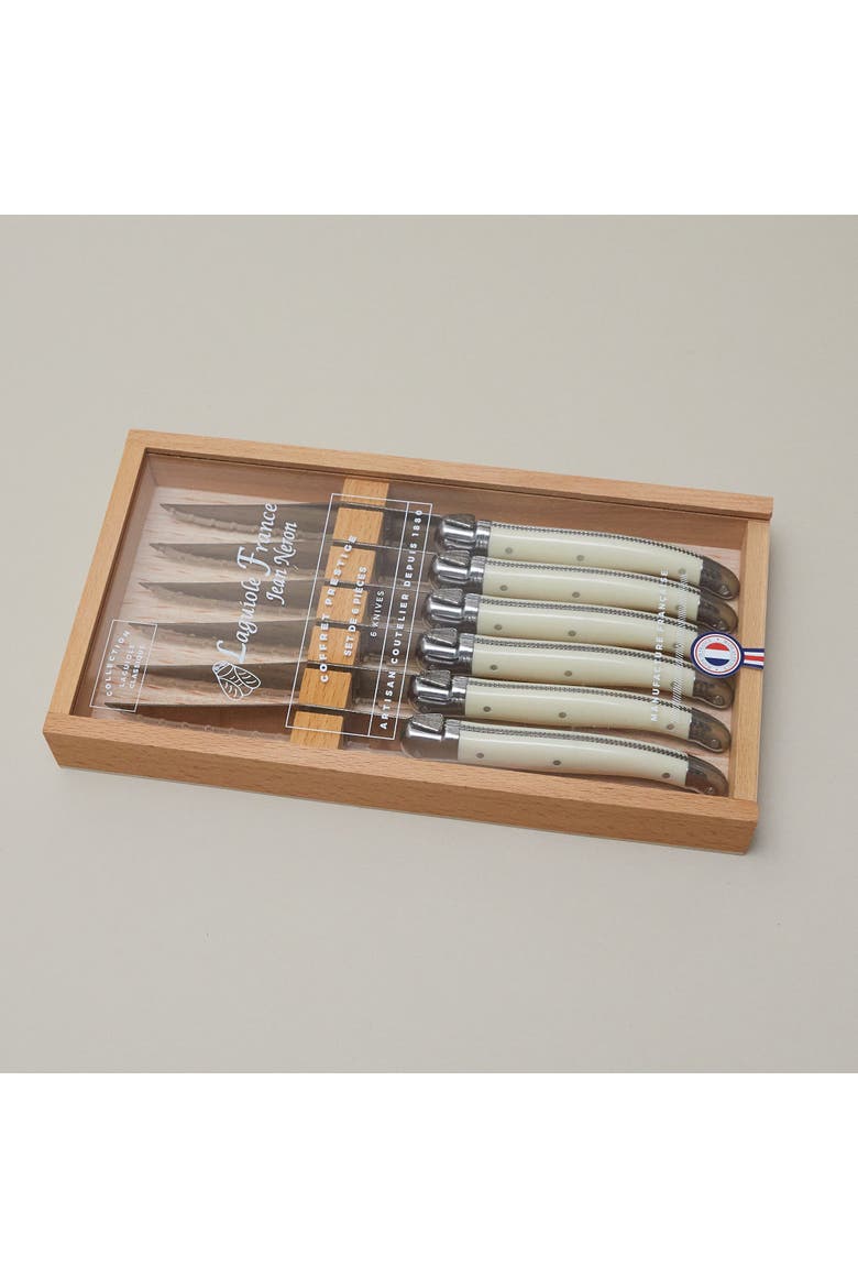 6 Piece Steak Knife Set, Platine in Wood Box with Acrylic Lid, Alternate, color, Ivory
