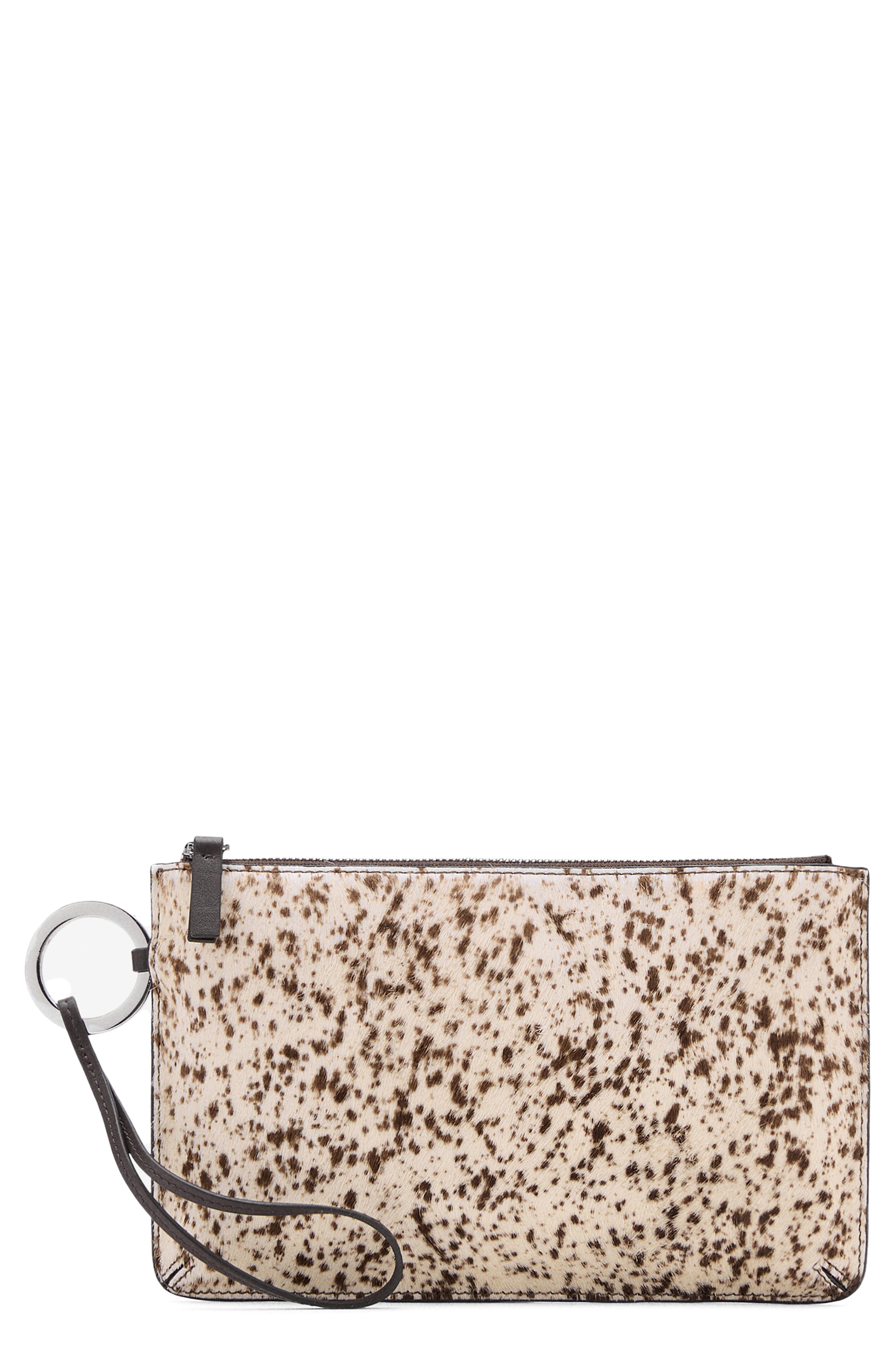 MANGO Genuine Calf Hair Clutch, Main, color, Brown