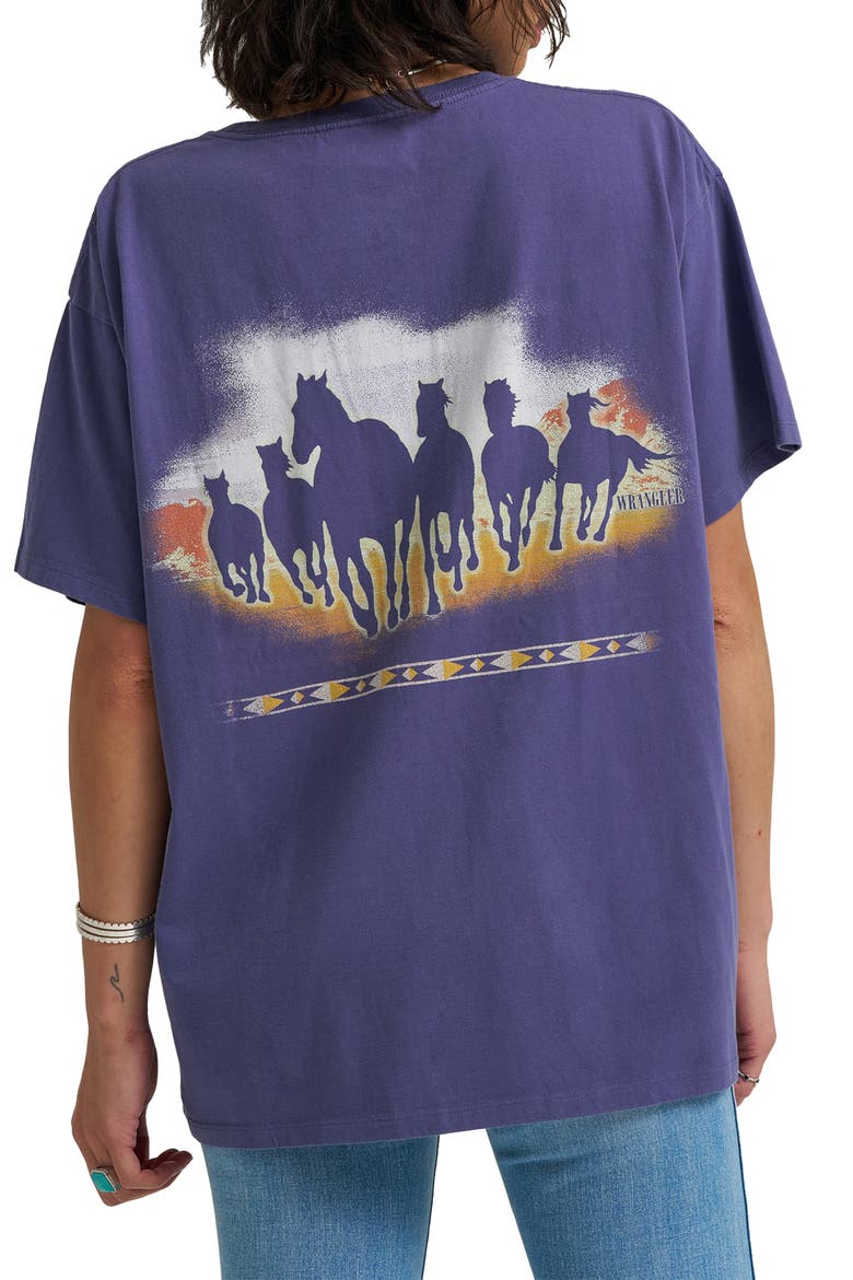 Horses Oversize Cotton Graphic T-Shirt, Alternate, color, ASTRAL AURA