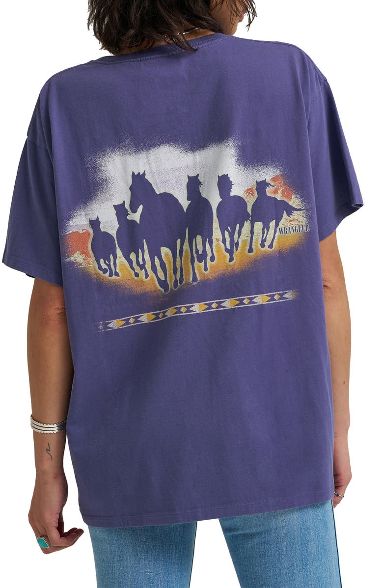 Wrangler Horses Oversize Cotton Graphic T-Shirt, Alternate, color, Astral Aura