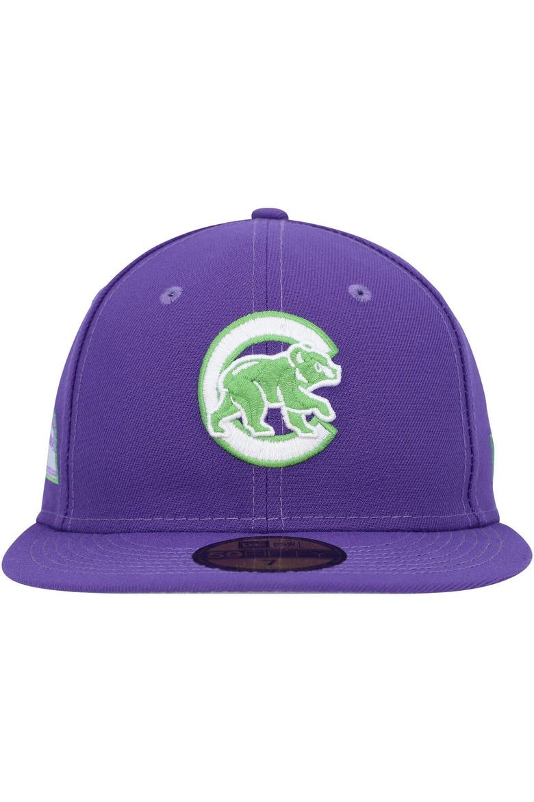 Men's New Era Purple Chicago Cubs Lime Side Patch 59FIFTY Fitted Hat, Alternate, color, Purple
