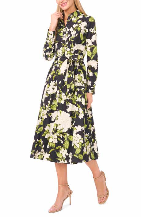 Anna Pleated Long Sleeve Cotton Midi Shirtdress