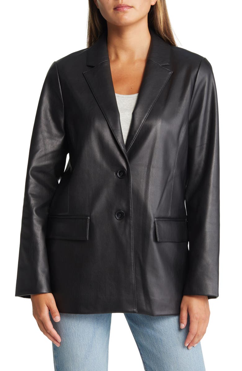 Open Edit Faux Leather Blazer, Alternate, color,