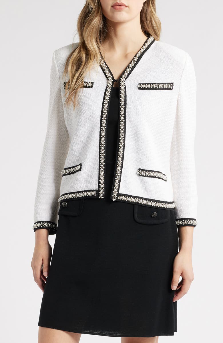 Ming Wang Faux Pearl & Crystal Detail Jacket, Main, color, 