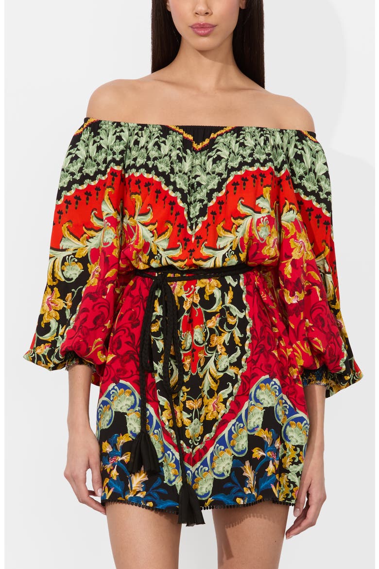 Artemis Print Off the Shoulder Long Sleeve Belted Minidress, Alternate, color, LOVE NOTE
