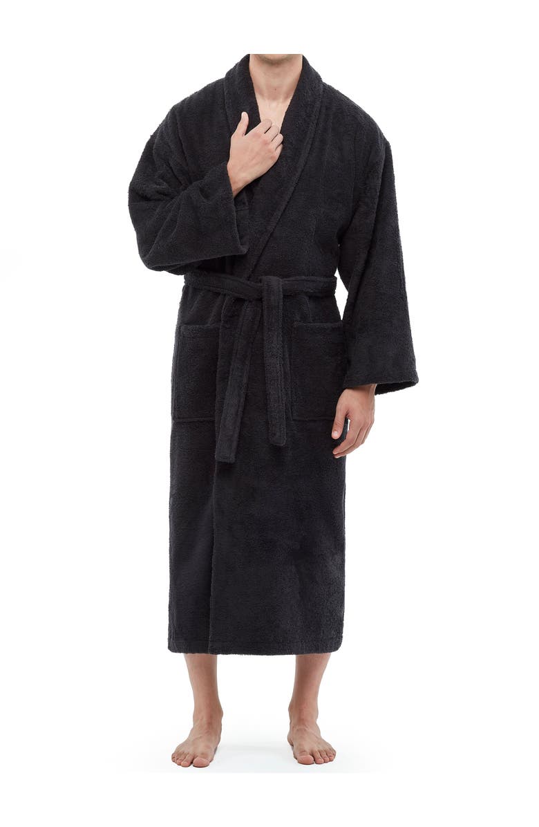 ARUS Shawl Collar Turkish Terry Cotton Bathrobe for Men, Main, color, Black