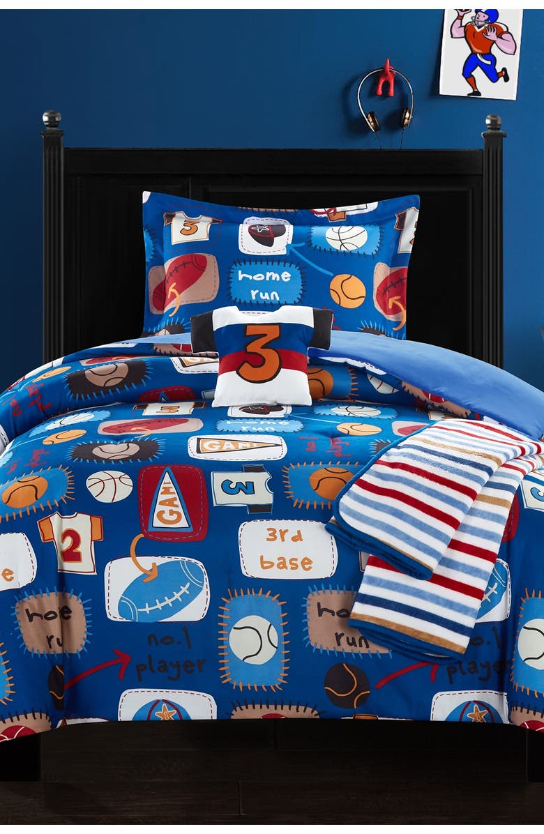 CHIC Twin Canival Camp Printed Stitched Patchwork Athletic Comforter Set - Blue, Main, color, 
