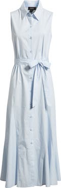 CeCe Pinstripe Button-Up Midi Shirtdress