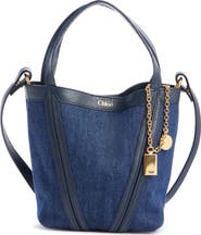 Chloé Small Spin Leather Trim Denim Tote