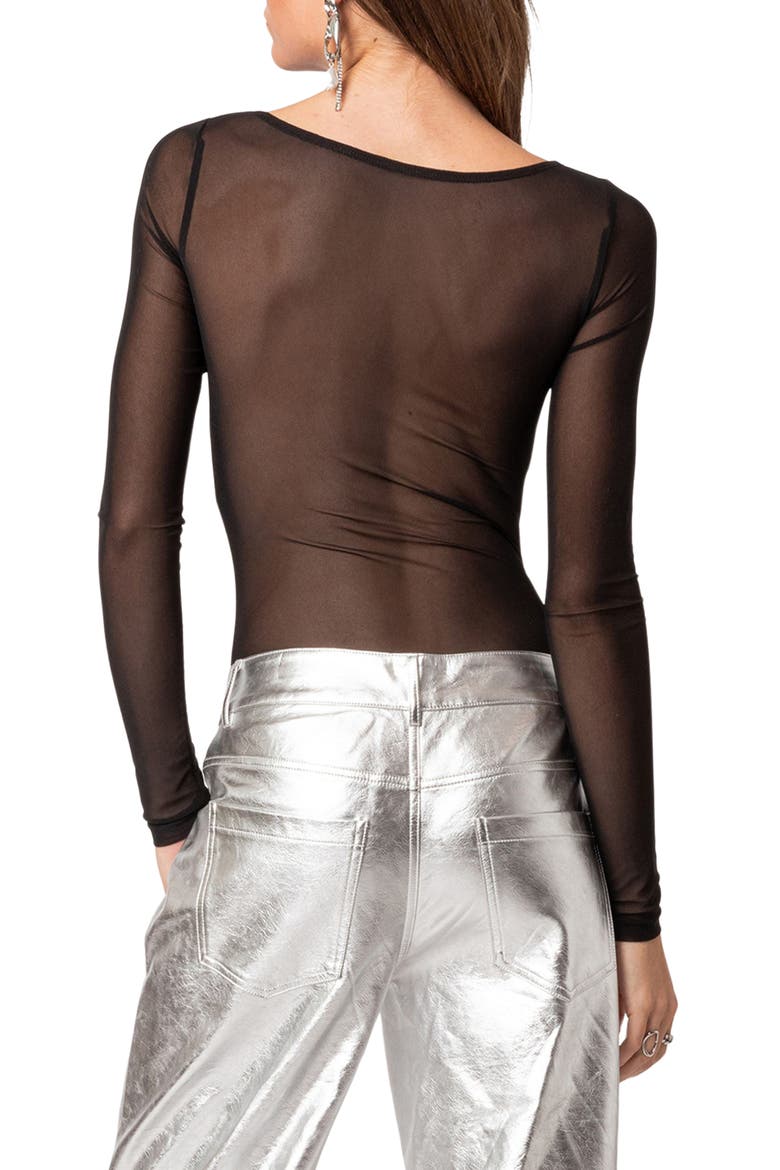 Sheer Bandeau Mesh Bodysuit, Alternate, color, BLACK