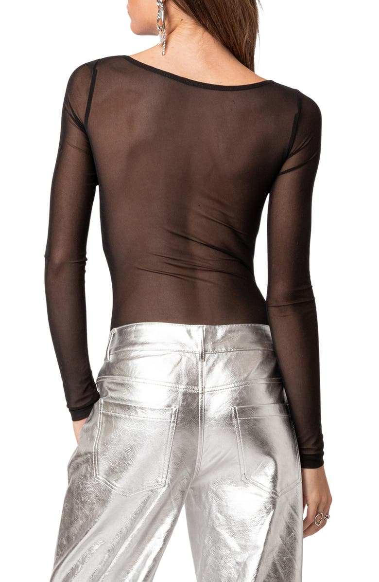 EDIKTED Sheer Bandeau Mesh Bodysuit, Alternate, color, Black