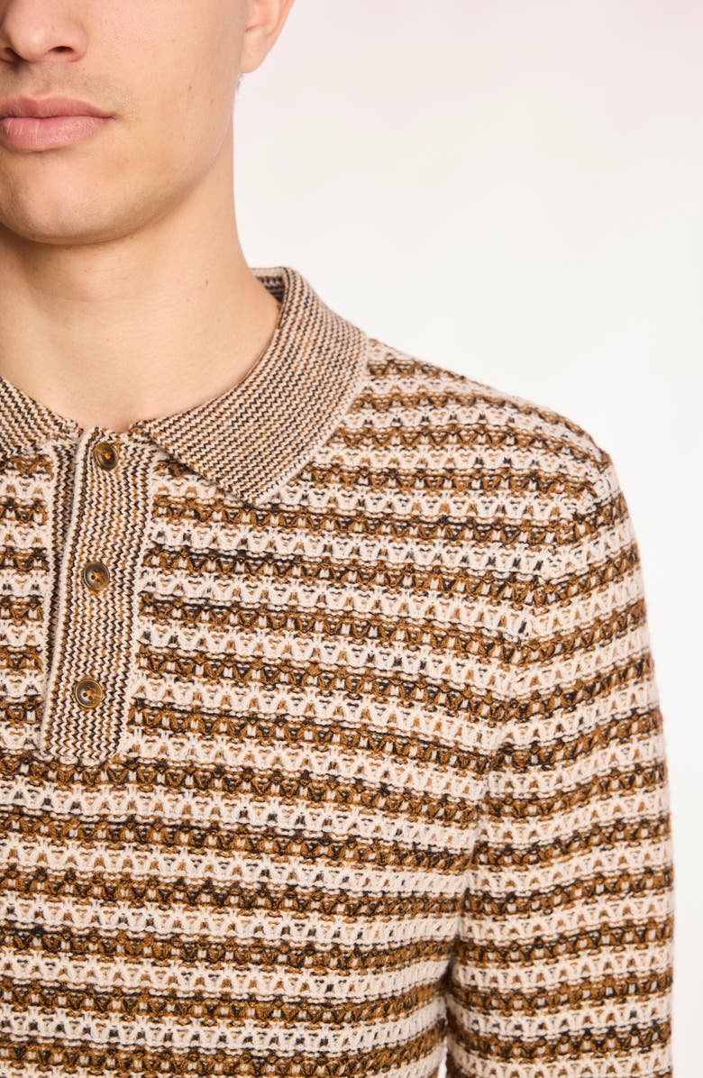 PAISLEY & GRAY Stripe Long Sleeve Polo, Alternate, color, Coffee Cream