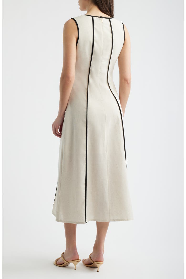 Contrast Piping Square Neck Button-Up Midi Dress, Alternate, color, NATURAL