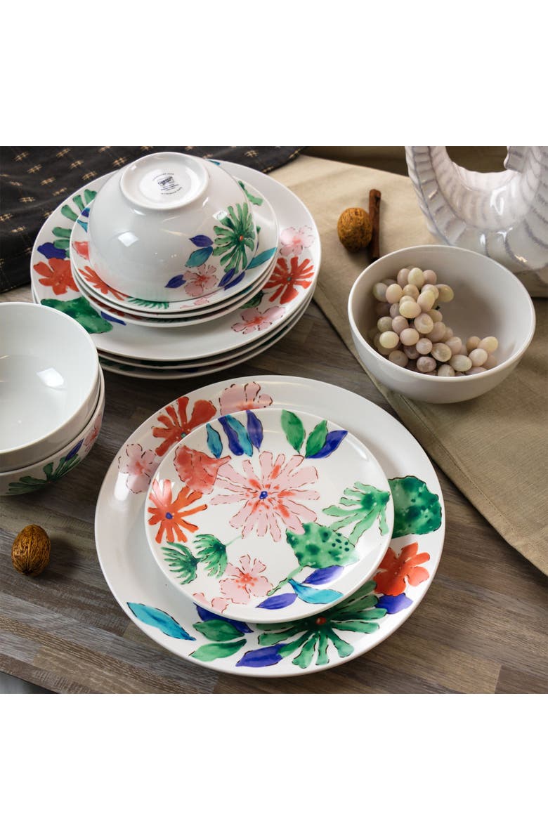 Gibson Home Dazzling Lily 12 Piece Ceramic Dinnerware Set, Alternate, color, White