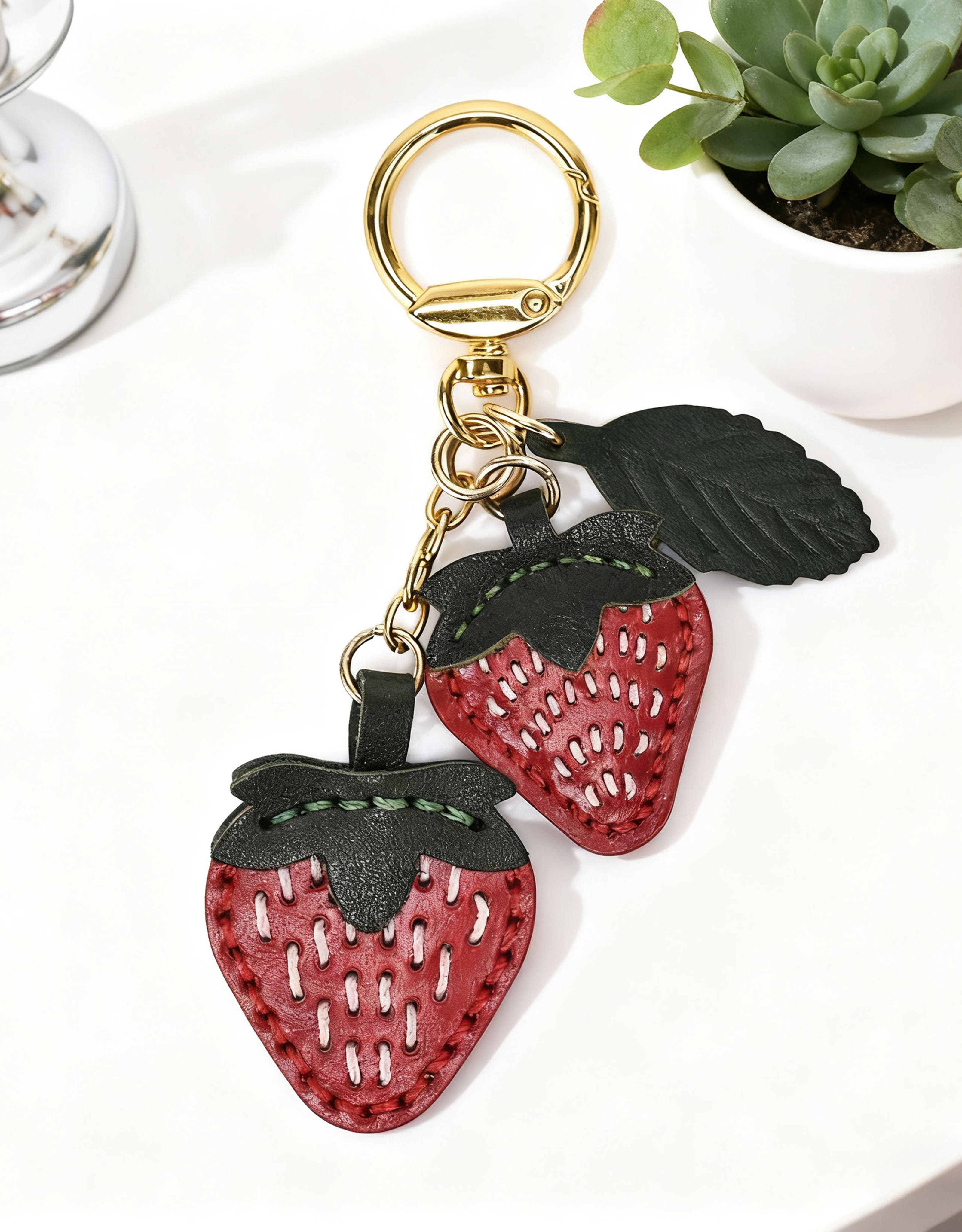 OLD TREND Strawberry Genuine Leather Keychain Charm, Alternate, color, Ruby