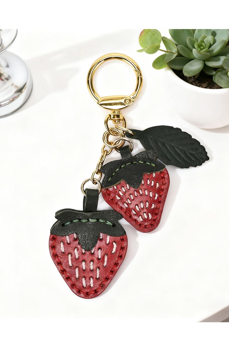 OLD TREND Strawberry Genuine Leather Keychain Charm, Alternate, color, Ruby