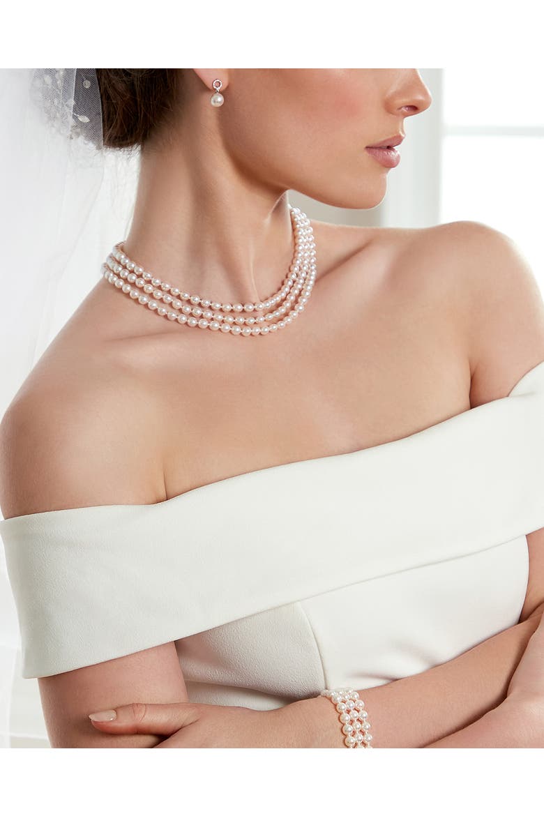 Hanadama Akoya White Pearl Triple Strand Necklace, Main, color, Yellow Gold Clasp