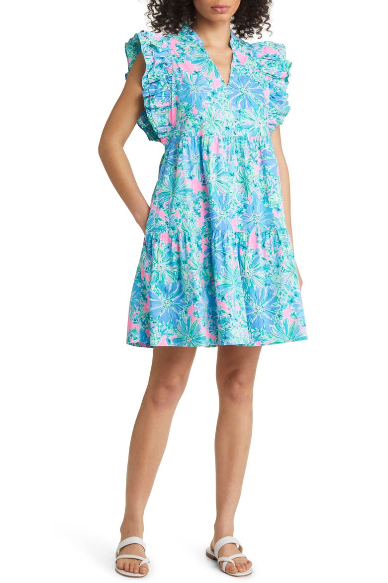 Aldena Floral Ruffle A-Line Minidress, Main, color, PINK GOOD HARE DAY
