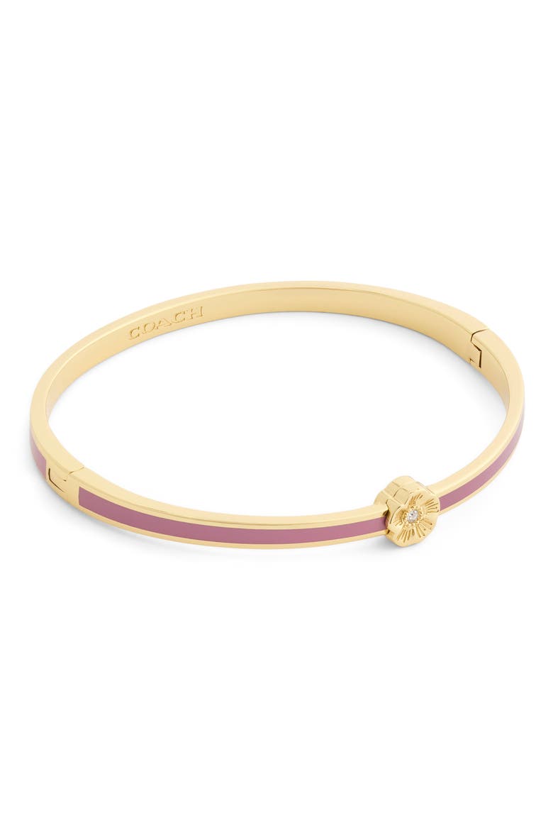 Tea Rose Enamel Thin Hinged Bracelet, Alternate, color, PINK/ GOLD