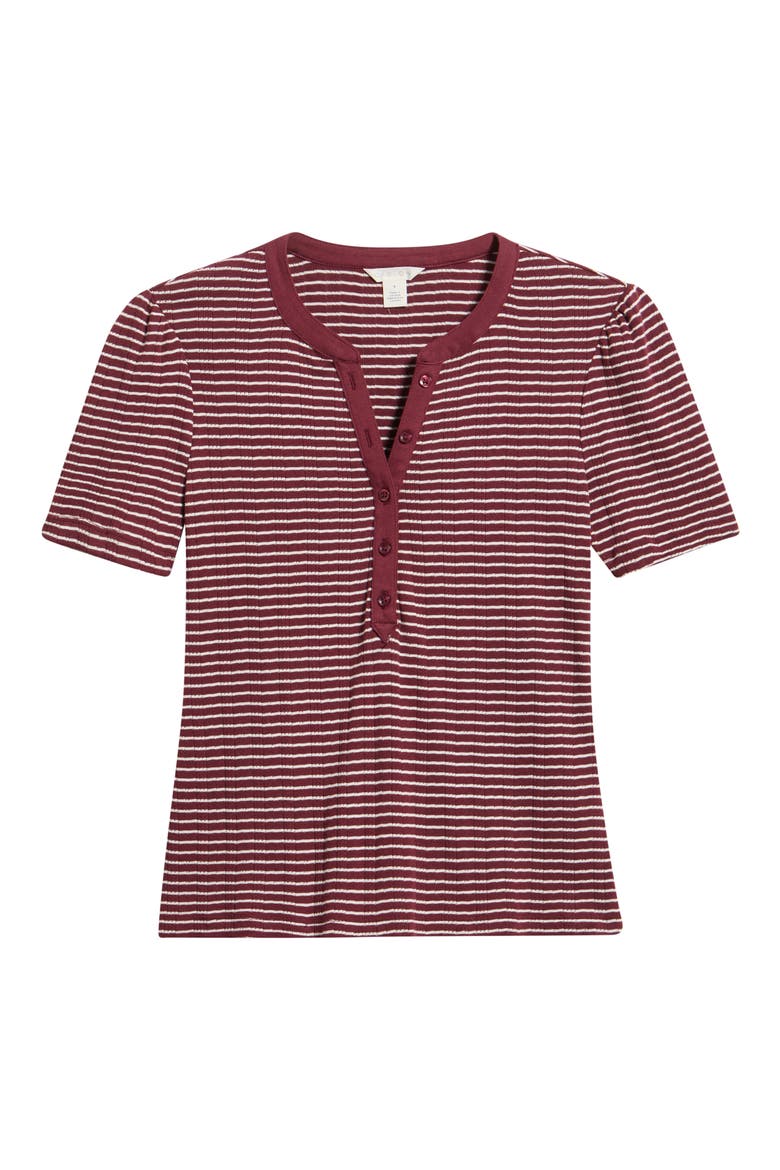 Striped Pointelle Henley Tee, Alternate, color, BURGUNDY- IVORY STRIPE
