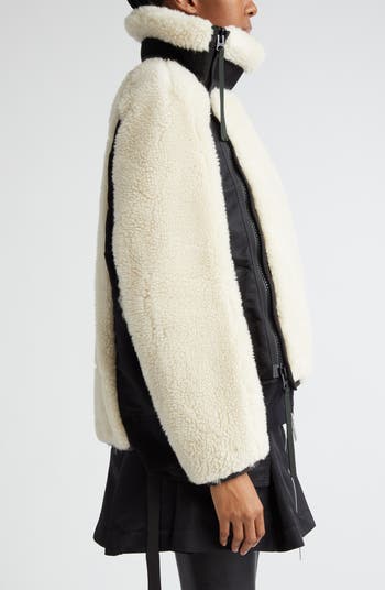 Sacai Faux Shearling & Nylon Twill Jacket | Nordstrom