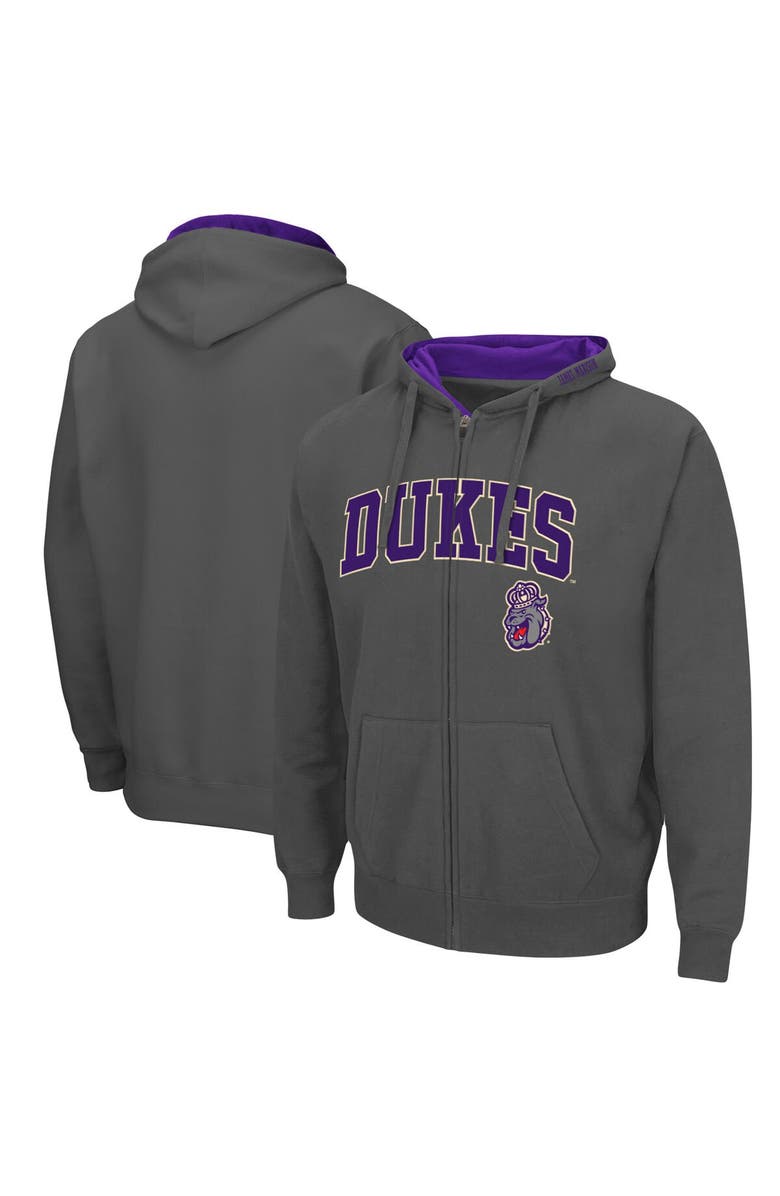 COLOSSEUM Men's Colosseum Charcoal James Madison Dukes Arch & Logo 3.0 Full-Zip Hoodie, Alternate, color, Charcoal