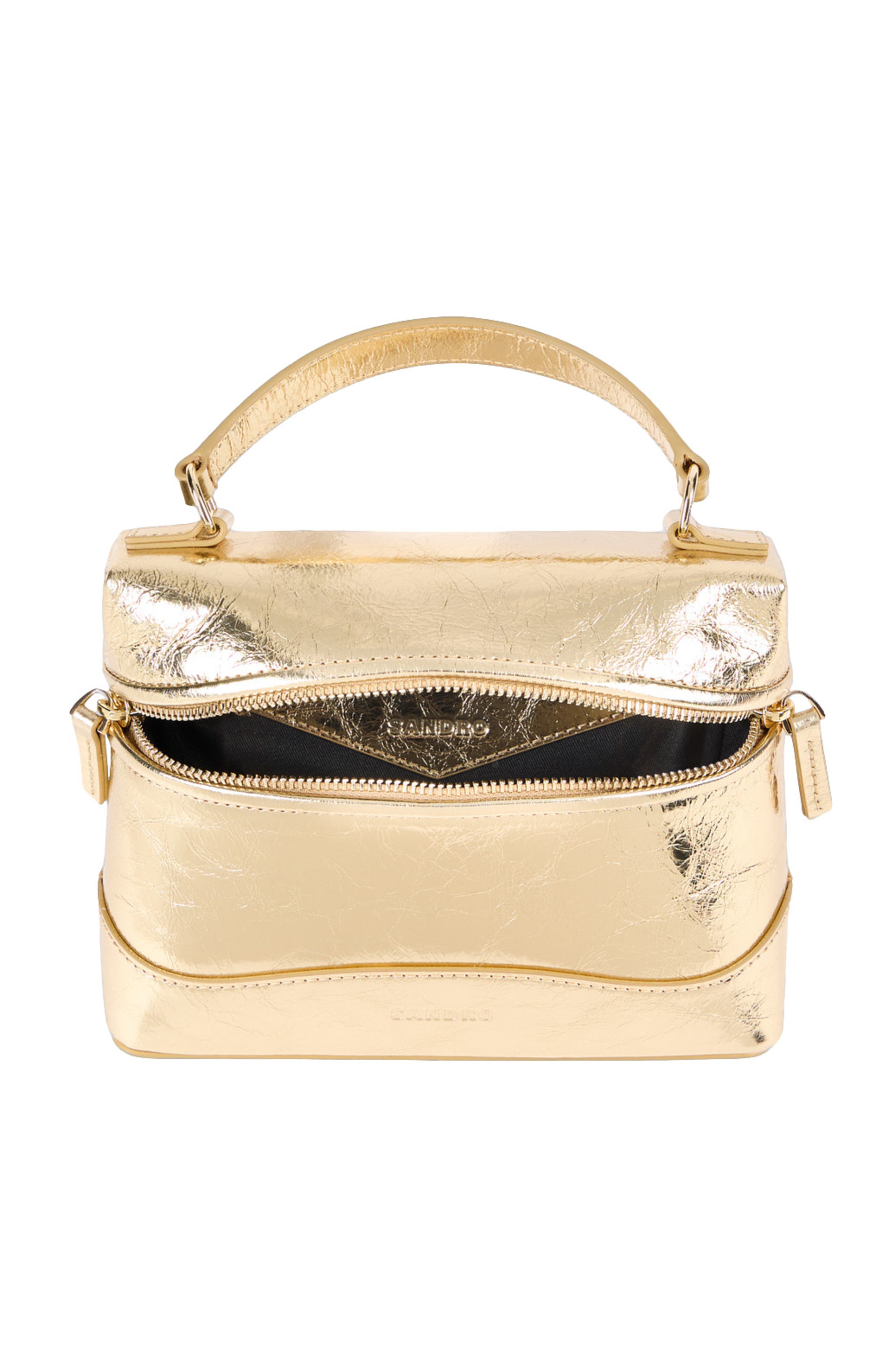SANDRO Tangolino metallic leather bag, Alternate, color, Gold