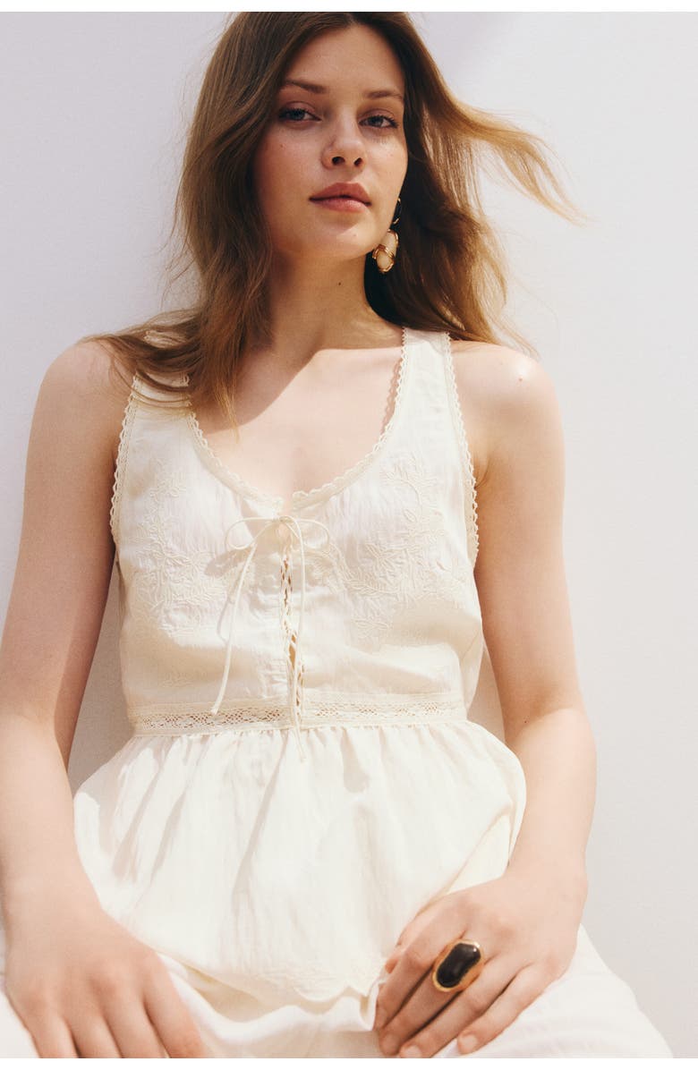 H&M Lace-up Peplum Top, Alternate, color, Cream