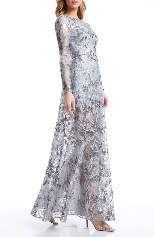 DRESS THE POPULATION DRESS THE POPULATION AVA SEQUIN FLORAL LONG SLEEVE A-LINE GOWN