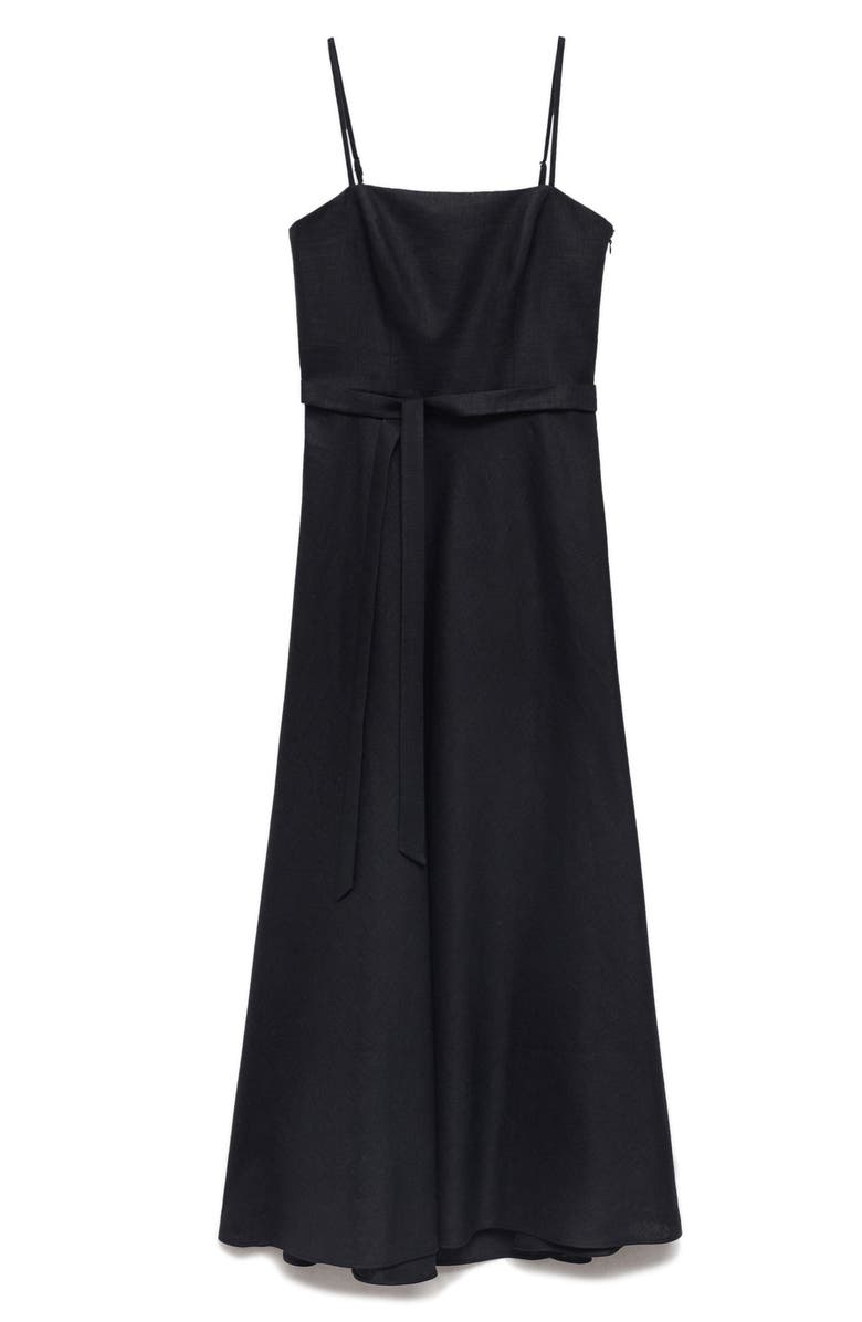 MANGO Bow Linen Sundress, Alternate, color, Black
