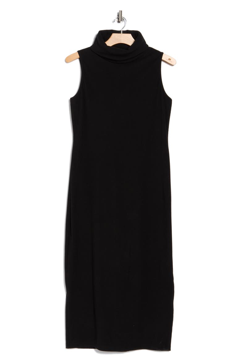 Sleeveless Ribbed Turtleneck Dress, Alternate, color, BLACK