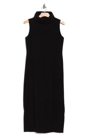 Renee C Sleeveless Ribbed Turtleneck Dress In Black