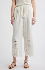 Treasure & Bond Cutwork Hem Linen Blend Pull-On Pants