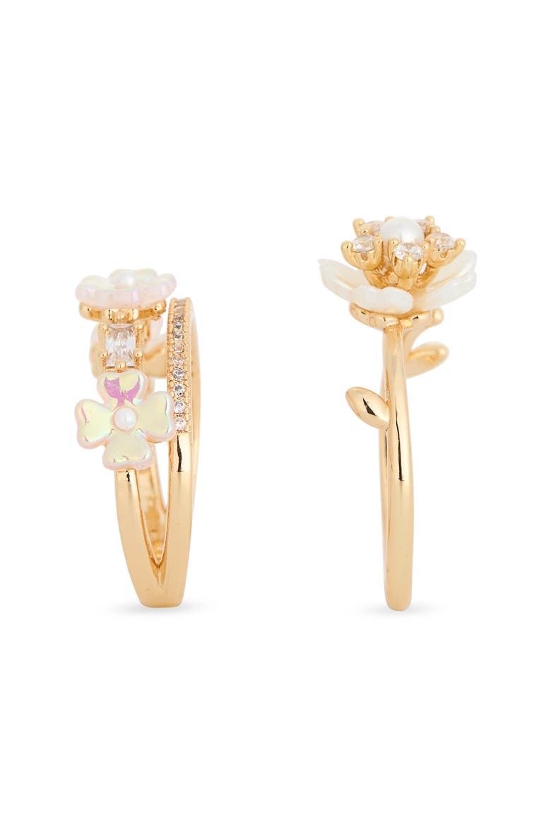 Set of 2 Pearl Floral Rings, Alternate, color, CLEAR- WHITE- GOLD