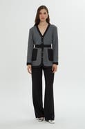 Gizia Grey and Black Cardigan Set with Belt Detail