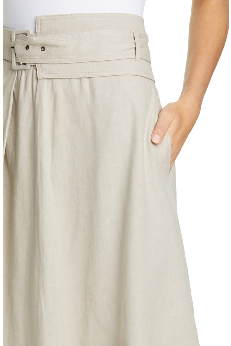 Belted Stretch Linen & Cotton Midi Skirt, Alternate, color, MEDIUM BEIGE