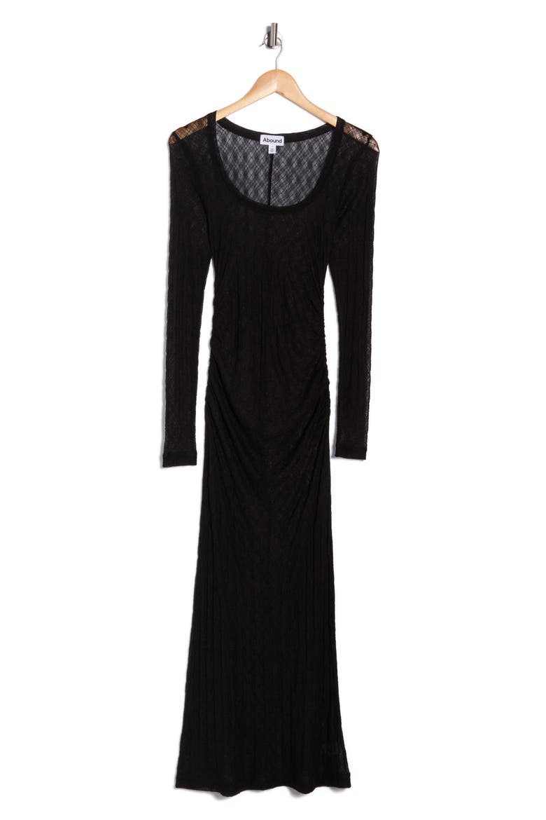 Long Sleeve Sheer Lace Cover Up Dress, Alternate, color, BLACK