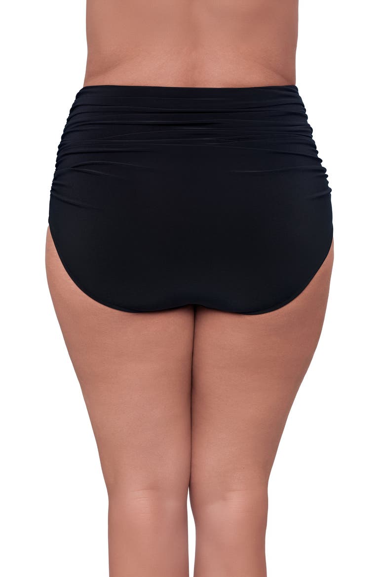 High Waist Shirred Plus Size Control Swim Brief, Alternate, color, Black