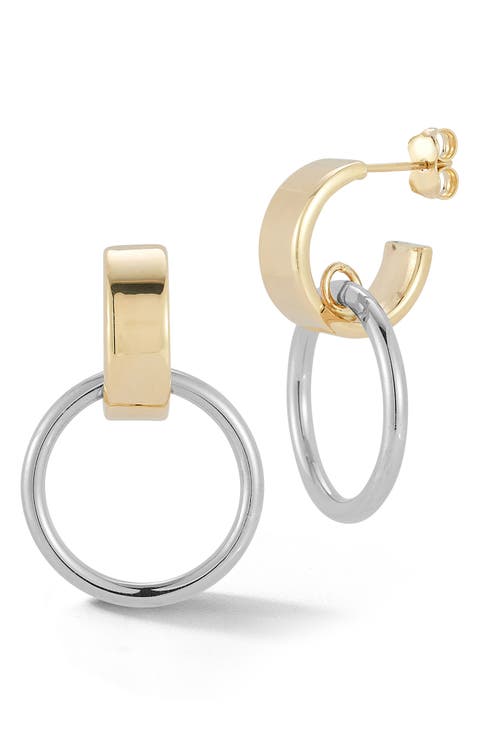 14k Gold Two Tone Link Drop Earrings