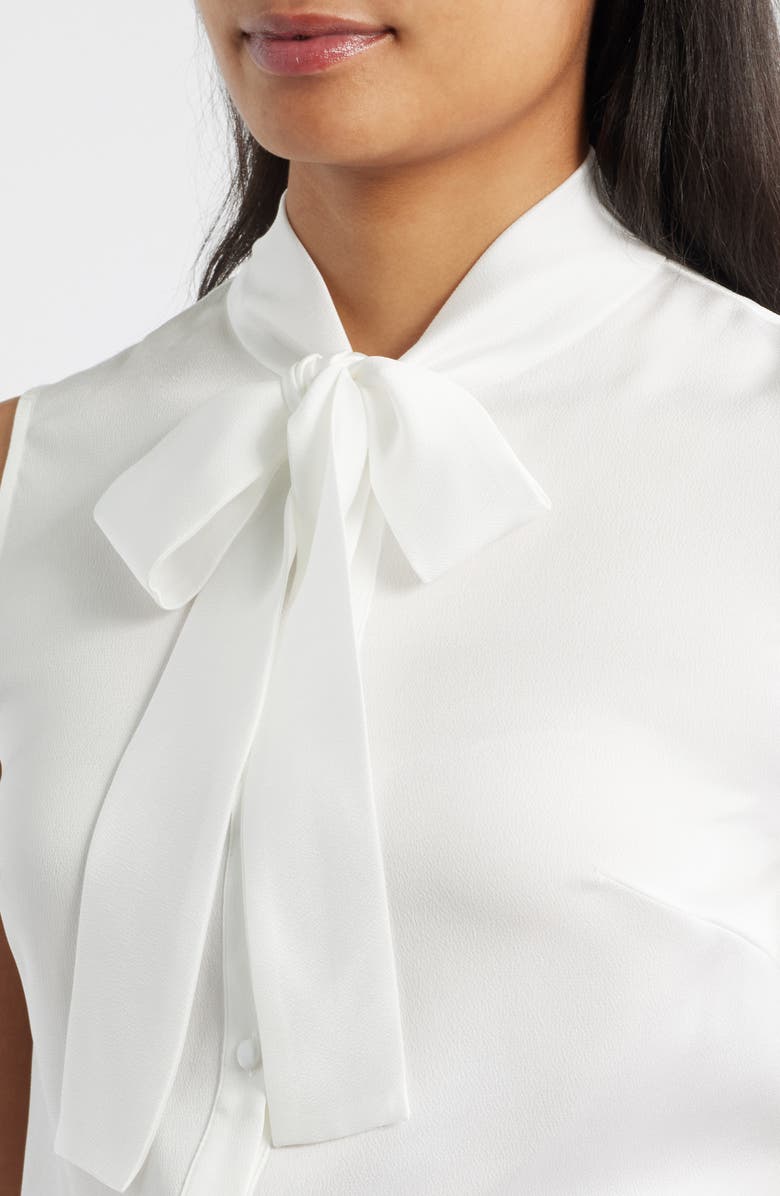Misook Pussybow Sleeveless Button-Up Shirt, Alternate, color, White