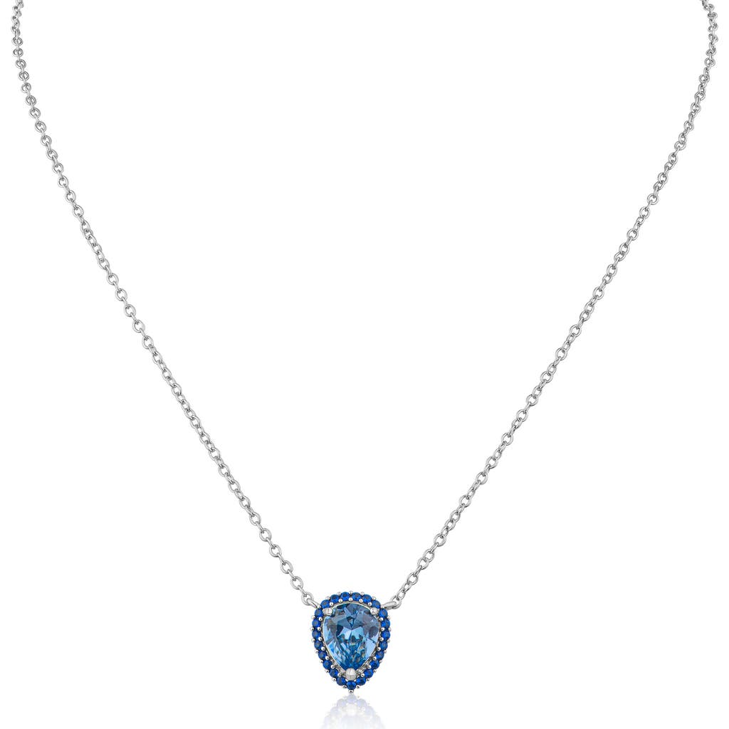Kenneth Jay Lane Blue Pear Cut Cubic Zirconia Halo Pendant Necklace