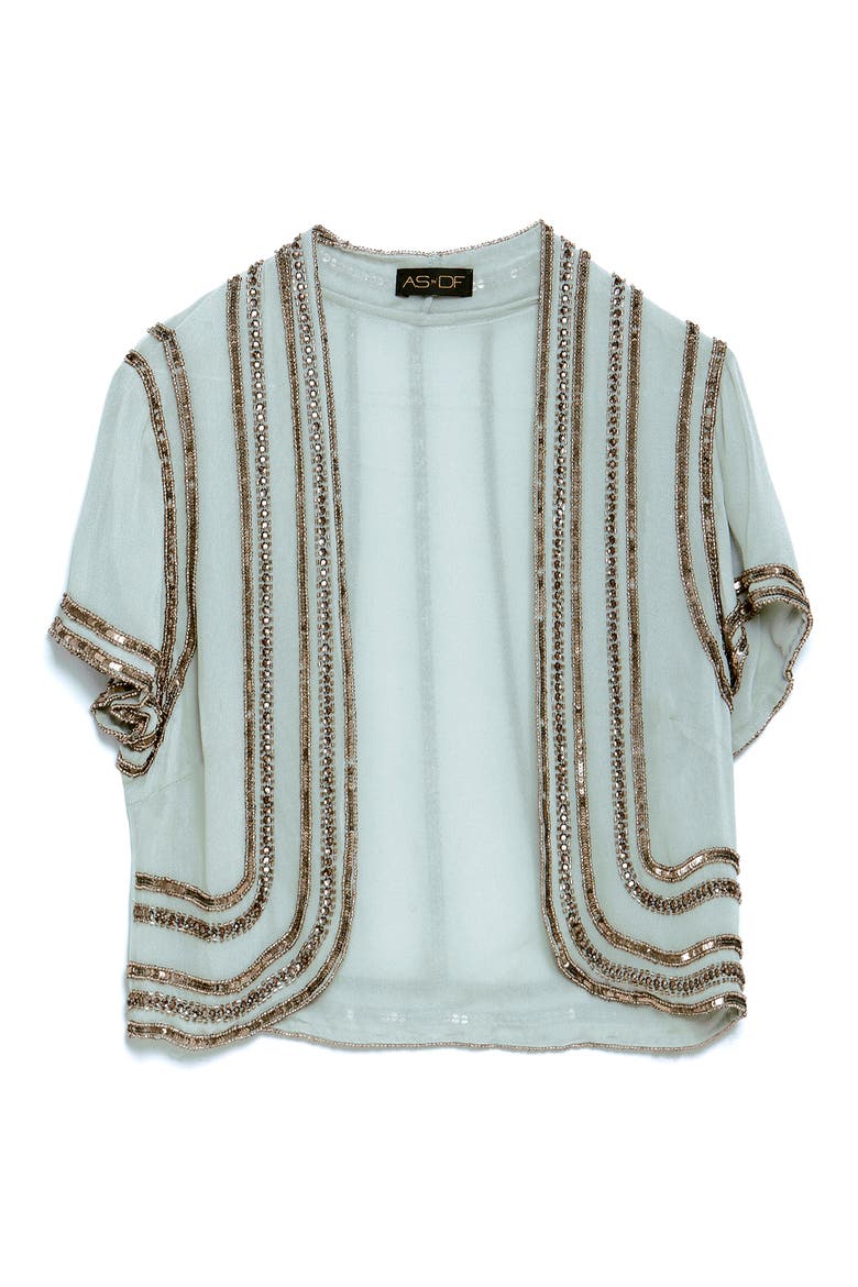 Kiki Beaded Crop Silk Jacket, Alternate, color, SAGE GREEN